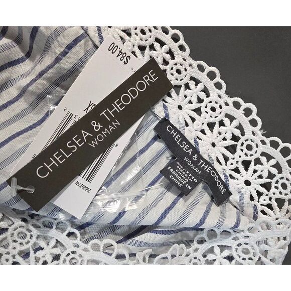 Chelsea & Theodore Womens Striped Lace-Trim Button-Down Tunic Top Size 2X Blue - Picture 5 of 5